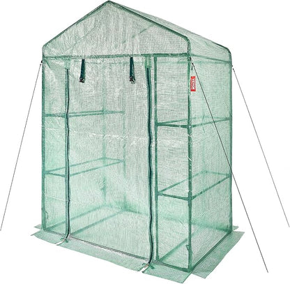 VEVOR Walk-in Green House, 55.5 x 29.3 x 80.7 inch, Portable Greenhouse with Shelves, High Strength PE Cover with Roll-up Zipper Door and Steel Frame, Set Up in Minutes, for Planting and Storage