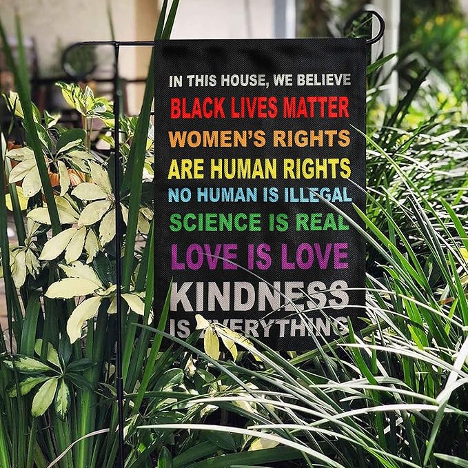 Pride Flag Garden Flags for in This House We Believe Science Is Real Black Lives Matter Vertical Double Sided 12.5"X18" Indoor Yard Outdoor Decoration