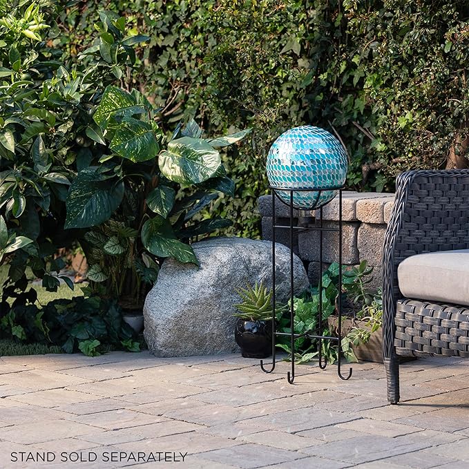 Alpine Corporation 10" Diameter Indoor/Outdoor Glass Mosaic Gazing Globe Yard Decoration, Blue Mosaic Petals Design