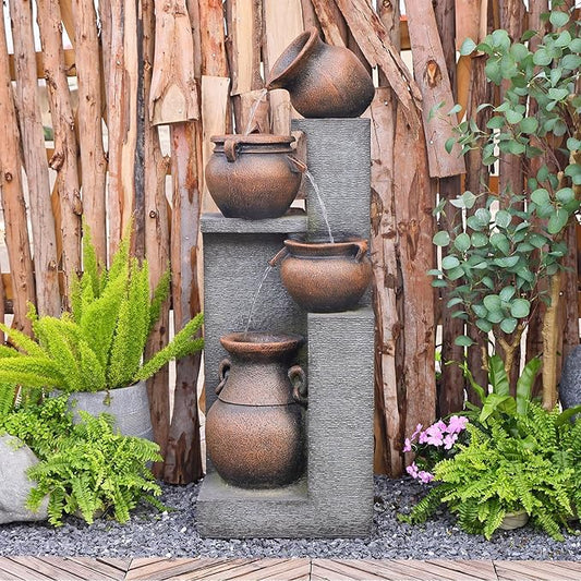 53''H Water Fountain Outdoor Garden Fountain Large- 4 Tiered Cascading Bowls and Outdoor Fountains and Waterfalls with Lights for Garden, Patio, Backyard, Porch Home Art Decor