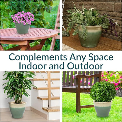 Sunnydaze Large Ceramic Plant Pot - Round Outdoor Glazed Ceramic Planter Pot with Drainage - Studio - Seafoam - 14.5"