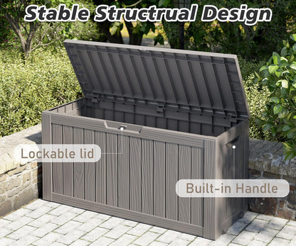 Outdoor Storage Box, Resin Deck Boxes Indoor and outdoor, Waterproof Storage Box Lockable Lid (Grey, 75 Gallon)