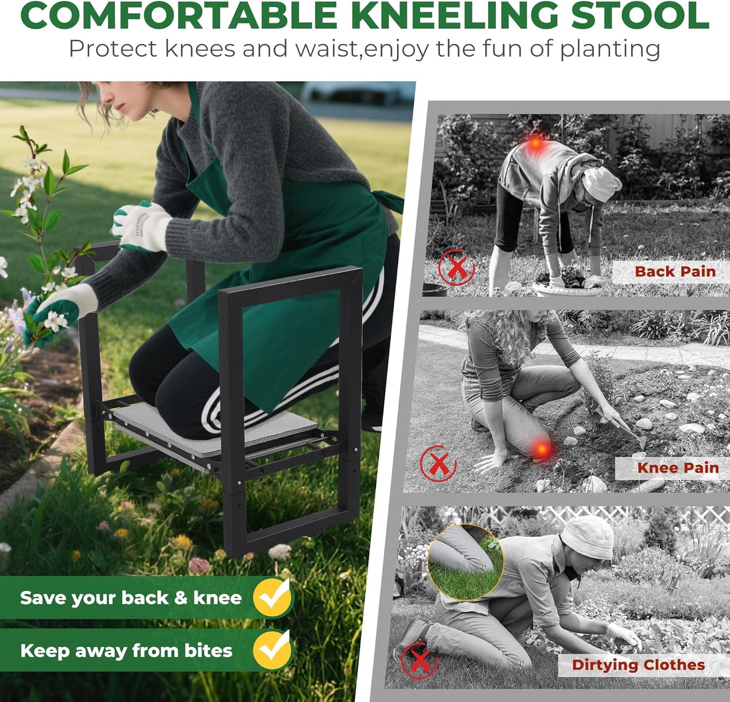 Garden Kneeler and Seat, Folding Garden Stool with 12.6" Soft Kneeling Pad for Kneeling & Sitting, Ideal Gifts for Women, Men, Seniors