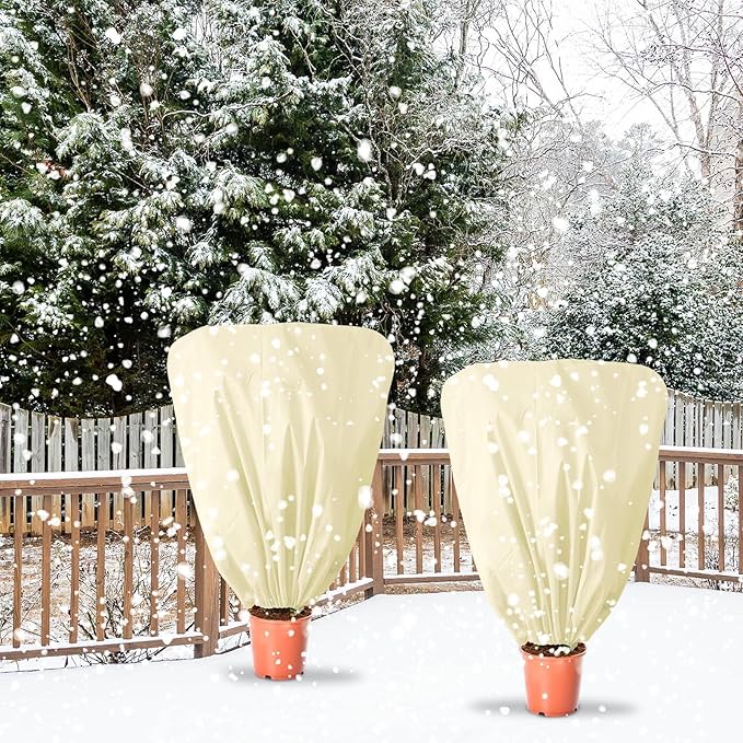 8 Pcs Plant Covers Frost Protection Bag 39.3" x 39.3" Winter Reusable Plants Jacket with Drawstring Shrub Protection Wraps Bags Frost Blanket for Winter Outdoor Garden Plants