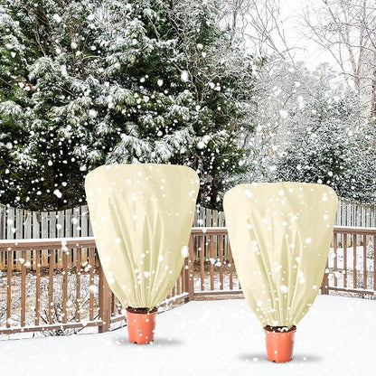 8 Pcs Plant Covers Frost Protection Bag 39.3" x 39.3" Winter Reusable Plants Jacket with Drawstring Shrub Protection Wraps Bags Frost Blanket for Winter Outdoor Garden Plants