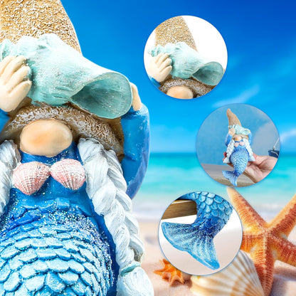 Leekung Mermaid gnome Statue Garden Decor,Beach Gnomes Figurine for Outdoor Indoor Patio Lawn Yard Porch Shelf Bookshelf Edge Table windowsill Decoration,Nautical Ocean Sculpture