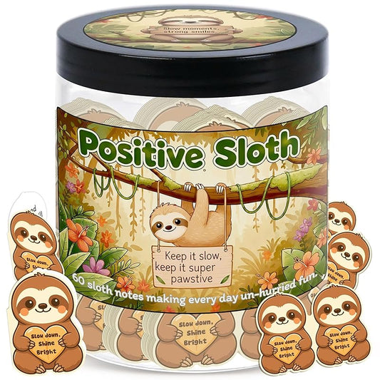 Positive Sloth Jar With 60 Affirmation Cards – Sloth Gifts For Women, Emotional Support Sloth For Stress Relief, Sloth Birthday Decorations, Graduation Sloth Teacher Gifts