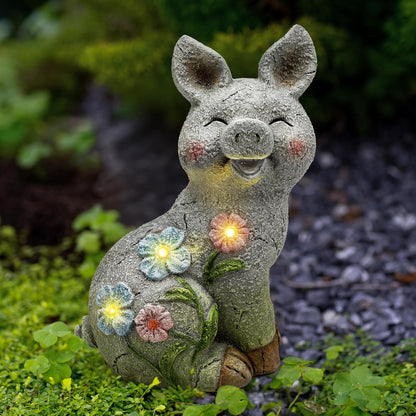 Leekung Solar Pig Statues Garden Decor,Outdoor Statue Sculpture with Led Lights,Solar Garden Decorations Pig Figurines for Patio,Balcony,Yard,Lawn,Unique Housewarming Birthday Gifts for Mom Women