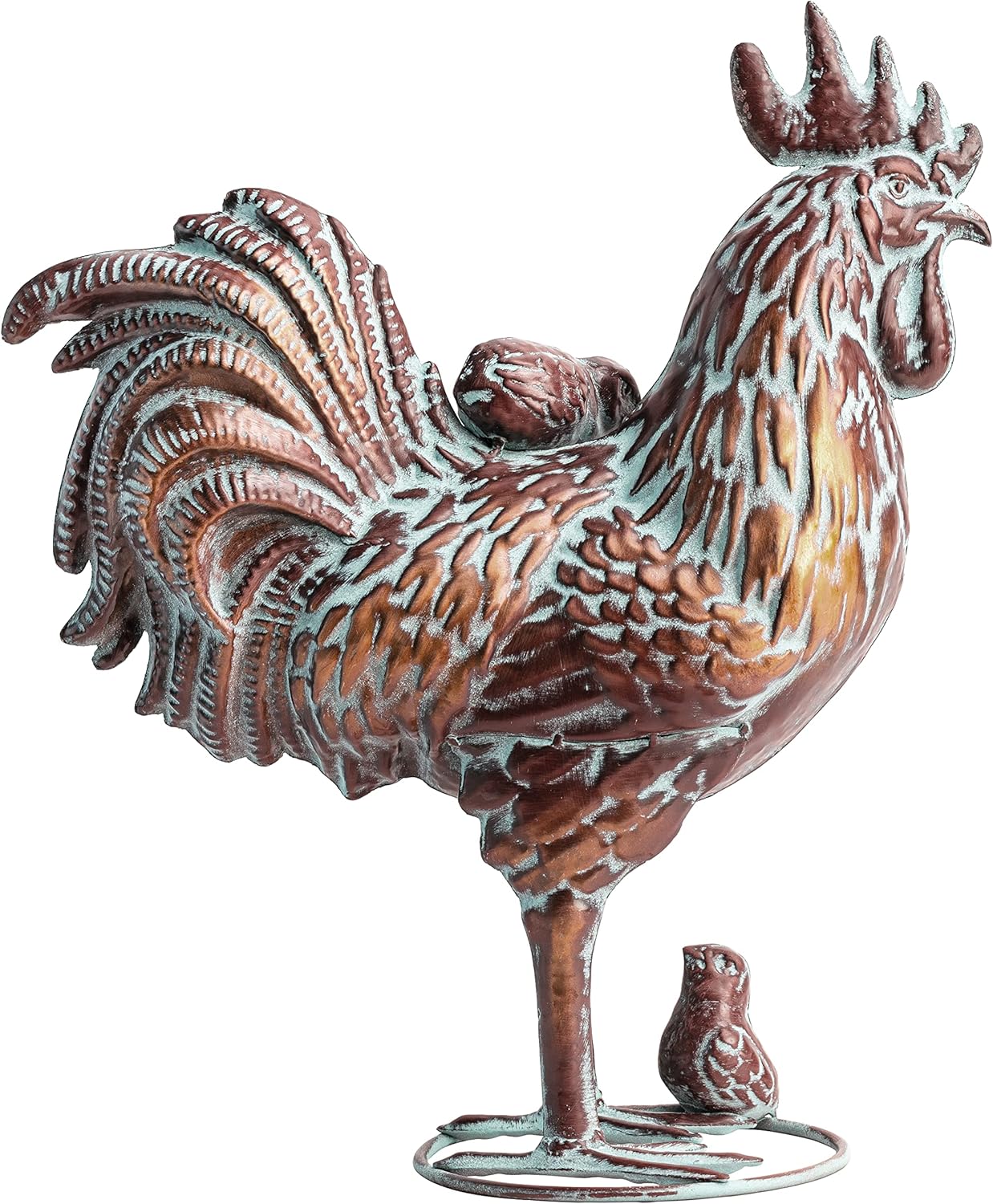Metal Rooster w/ Chicks Statue Garden Yard Decor,15.7"L x 18.8"H Metal Chickens Yard Art, Vintage Outdoor Chicken Rooster Figurine for Backyard Patio Lawn Home Decoration, Gift for Chicken Lovers