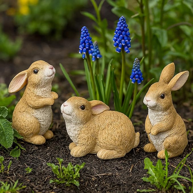 Sullivans Outdoor Garden Bunny Set of 3, 3.75" & 5" Spring Easter Bunnies Decoration Figurines for Gardens, Yard, Small Light Weight Baby Rabbit Garden Statues for Outside Patio, Porch, or Flower Pots