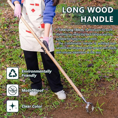 Berry&Bird Garden Weeder Hoe, 63'' Stainless Steel Hula Hoe for Weeding, Action Stirrup Hoe for Gardening Loop Scuffle Hoe with Wooden Long Handle Hand Weeder Tool Push Pull Dutch Hoe Heavy Duty
