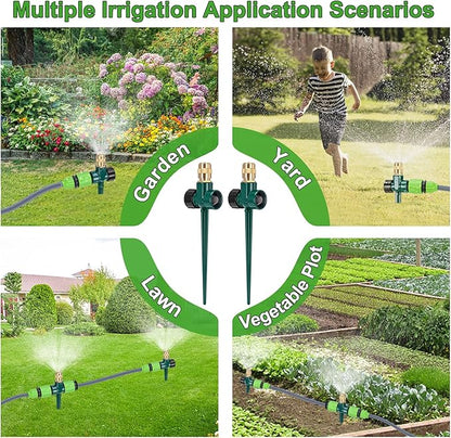2 Pack Metal Lawn Sprinklers for Yard, Automatic Water Sprinklers with Spike Base, Adjustable Brass Sprinkler Nozzle with 360 Degree Large Area Coverage for Lawn Grass and Garden Irrigation (Black)