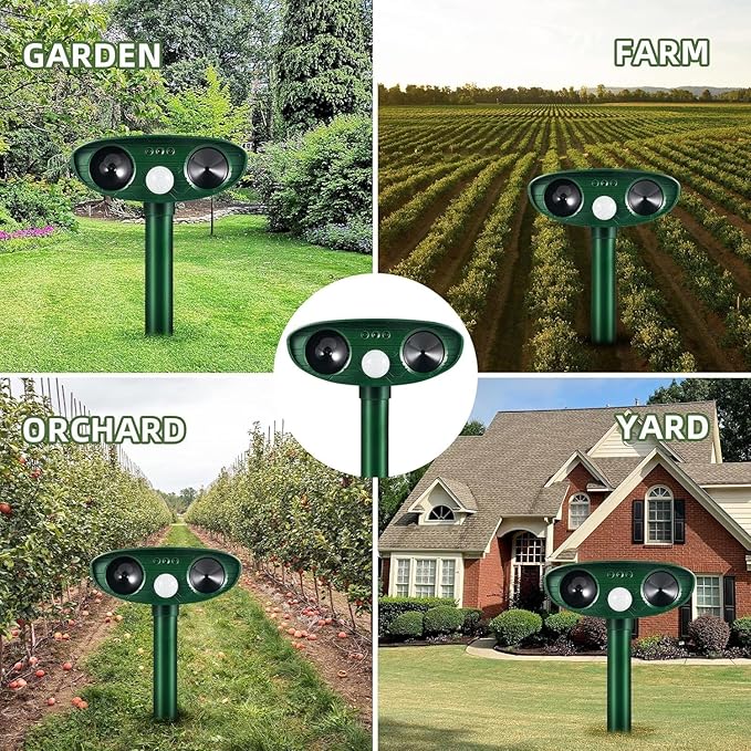 4Pack Solar Ultrasonic Animal Repellent Outdoor Deer Repellent Devices with Motion Detection Dog Squirrel Raccoon Cat Deterrent,2025 Keep Rodent Chipmunk Rabbit Away for Yard Garden Lawn