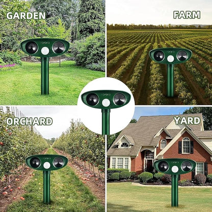 4Pack Solar Ultrasonic Animal Repellent Outdoor Deer Repellent Devices with Motion Detection Dog Squirrel Raccoon Cat Deterrent,2025 Keep Rodent Chipmunk Rabbit Away for Yard Garden Lawn