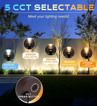 [6 Pack] CLOUDY BAY 9W LED Landscape Well Lights,2700K/3000K/3500K/4000K/5000K Selectable,Low Voltage 12V/24V Ground Lighting,Waterproof Outdoor In Ground Lights for Uplights,Bronze