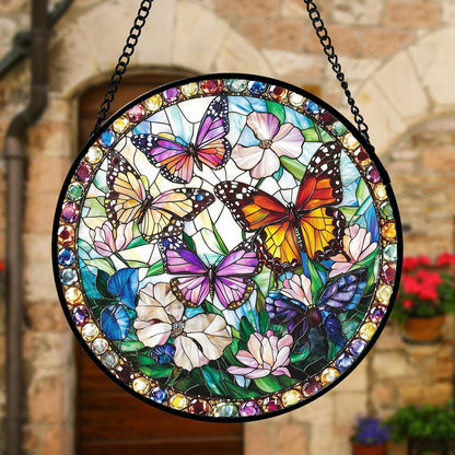 Stained Glass Window Hanging, Colorful Butterfly Suncatcher for Doors Home Sun Catchers Decoration and Christmas, Mother's Day Birthday Gifts for Women, Men, and Mom 6.3 in