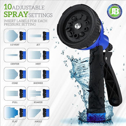 J&B XpandaHose 75ft Expandable Garden Hose with Holder - Heavy Duty Superior Strength 3750D - 4 -Layer Latex Core - Extra Strong Brass Connectors and 10 Spray Nozzle w/Storage Bag (Blue 75)