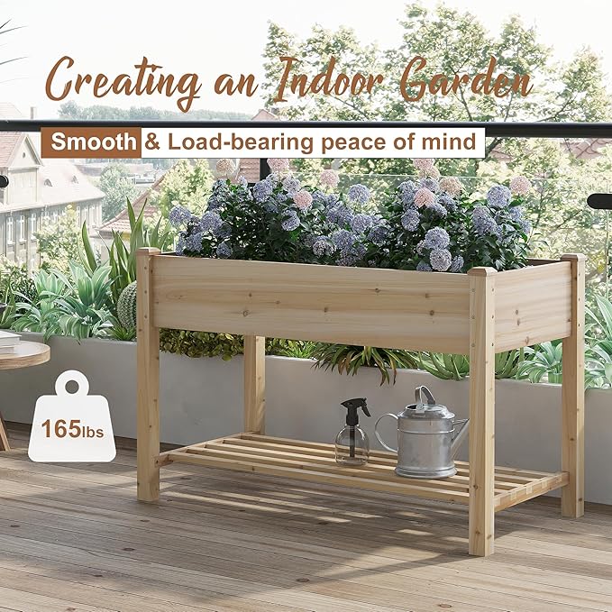 FILWH Raised Garden Bed with Legs Elevated Wooden Planter Box Stand Large Planter Stand Box for Fruits Vegetables Flowers with Divider with Bag - 48 * 24 * 30.5IN