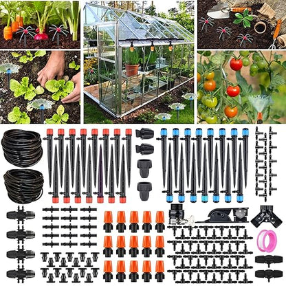 MS3 Drip Irrigation System Kit 226FT – Automatic Garden Watering System with Adjustable Drippers, 5/16'' & 1/4'' Tubing, Easy DIY Installation for Greenhouse, Yard, Lawn & Potted Plants