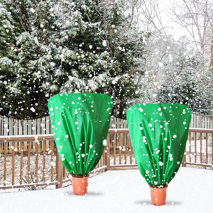 8 Pcs Plant Covers Frost Protection Bag 39.3" x 39.3" Winter Reusable Plants Jacket with Drawstring Shrub Protection Wraps Bags Frost Blanket for Winter Outdoor Garden Plants