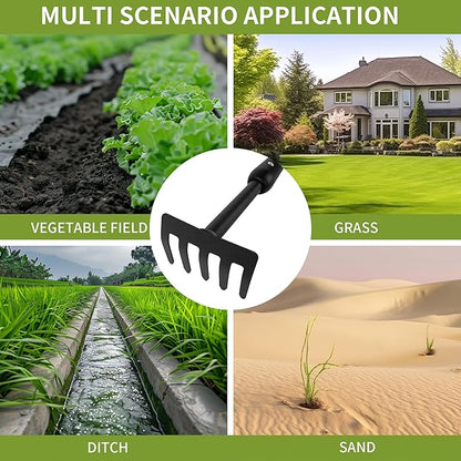 Small Rake Garden Rake Hand Rakes, Ajustable Handle Gardening Hand Cultivator Garden Tool with Non Slip Handle Hand Weeder Tool for Weeding Tilling Soil Planting