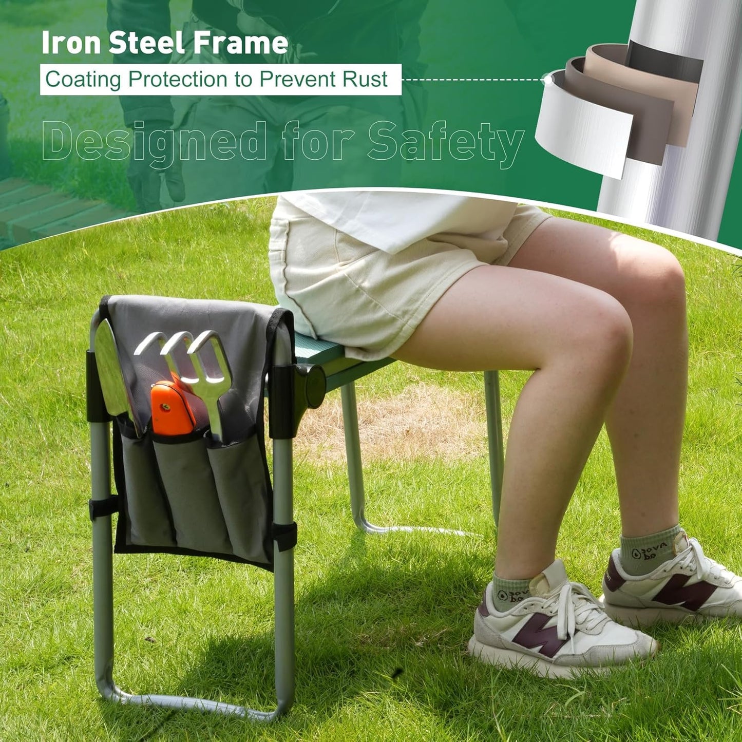 2023 Garden Kneeler and Seat Bench Workseat Folding Gardening Bench with 8" Upgrade Widen EVA Foam Kneeling Pad and Detachable Tool Pouch 2 in 1 Portable Gardening Stools for Back Yard Outdoor Fishing