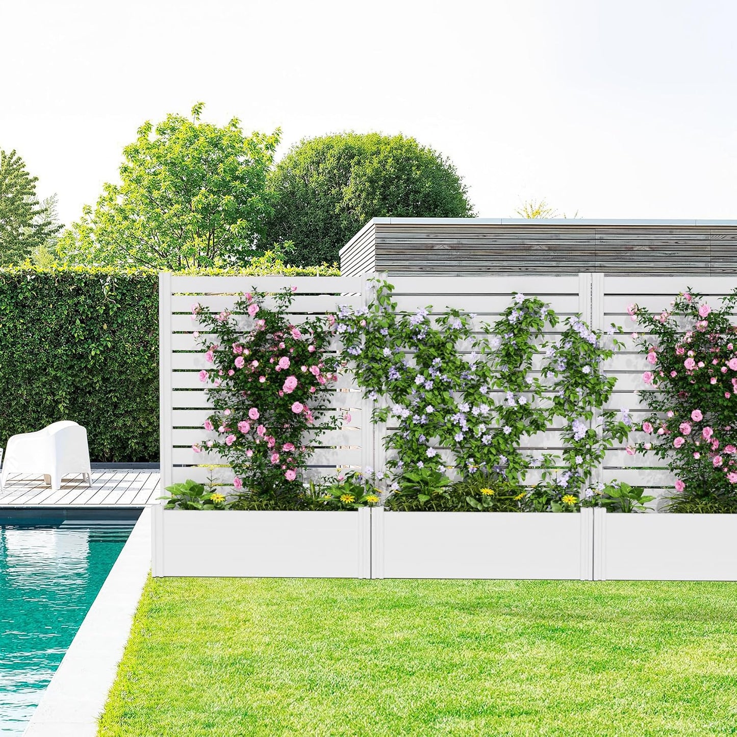 Casaphoria Raised Garden Bed with Trellis, 59"x30"x12" Planter Box with Open Bottom for Gardening Vegetables & Vines and Climbing Plants, White