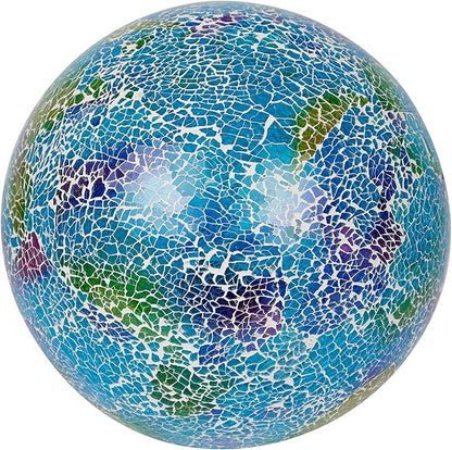 Alpine Corporation - Shades of Blue Crackle Glass Gazing Ball, Colorful Garden Décor for Patio & Yard, 12" Tall (Multicolor)