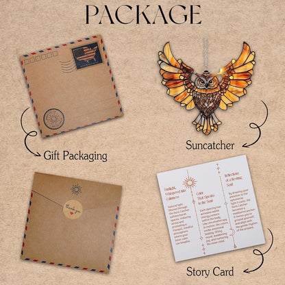 Mandala Owl Acrylic Suncatcher Stained Glass Effect Window Car Hanging Christmas Ornament Indoor Outdoor Decor Garden Sun Catcher Gifts Boho Spiritual Native American Decorations for Women Mom Grandma