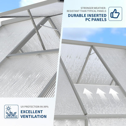 8'X12' Aluminum-Framed Polycarbonate Greenhouse, Heavy Duty Polycarbonate Greenhouse with Quick Setup Structure and Roof Vent, Large Enhanced Aluminum Greenhouses Kit for Outdoors
