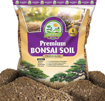 DUSPRO Recycle Premium Bonsai Soil Mix Ready to Use Pre-Mixed 5in1 with Akadama, Pumice, Vermiculite, and Peat Moss Professional Bonsai Potting Soil Mix 4 Qrt