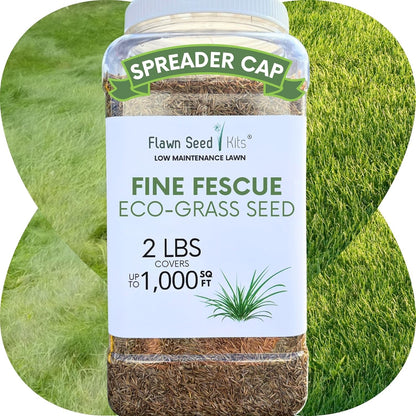 Flawn Seed Kits Mow Less Fine Fescue Grass Seed, Low Maintenance Lawn, Shake to Spread, 2 Lbs Covers up to 1000 Sqft
