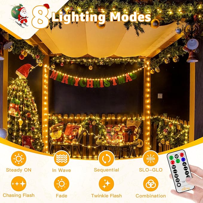 Ollny Outdoor Christmas Lights 1000LED 328FT, Warm White Fairy Lights IP67 Waterproof, Plug in String Light with Remote 8 Modes Timer, Xmas Light for Outside Indoor House Tree Decorations