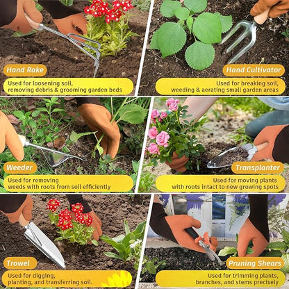 22Pcs Gardening Tools Set for Women Heavy Duty Garden Hand Tool Kit Gifts for Mom Beginner Gardener Gardening Accessories with SunflowerTote Bag/Shovel/RepottingMat/Plant Labels/Gloves-Yellow