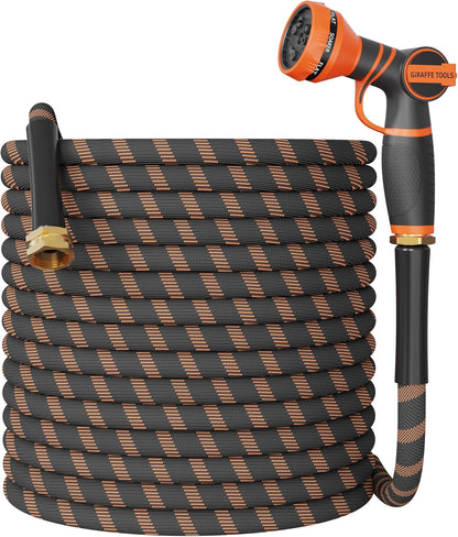 Giraffe Tools Garden Hose 100FT 1/2” Non-Expandable Lightweight Flexible Water Hoses Burst 600 psi with 9 Spray Function Nozzle Heavy Duty Hose