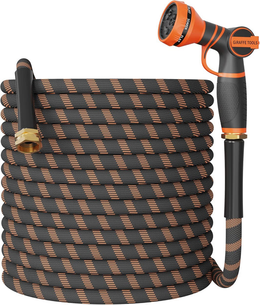 Giraffe Tools Garden Hose 100FT 1/2” Non-Expandable Lightweight Flexible Water Hoses Burst 600 psi with 9 Spray Function Nozzle Heavy Duty Hose