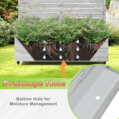 Metal Raised Garden Bed with Trellis, 2-in-1 Planter Box & Privacy Screen for Climbing Plants, Outdoor Standing Flower Bed with Drainage Holes, 47.2" L x 16.7" W x 70.8" H, White Oak Grain