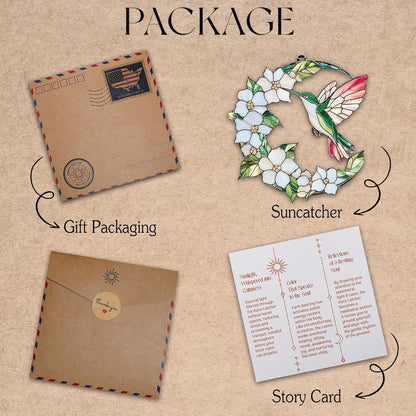 Hummingbird Crescent Moon Acrylic Suncatcher Stained Glass Effect Window Car Hanging Christmas Ornament Indoor Outdoor Decor Garden Sun Catcher Gift for Bird Lover for Women Mom Grandma