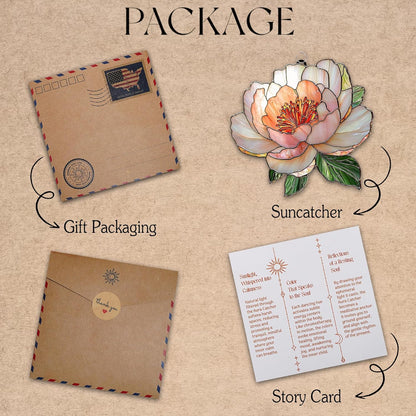 Peony November Birth Flower Acrylic Suncatcher Stained Glass Effect Window Car Hanging Christmas Ornament Indoor Outdoor Decor Garden Sun Catcher for Flower Lover for Women Mom Grandma