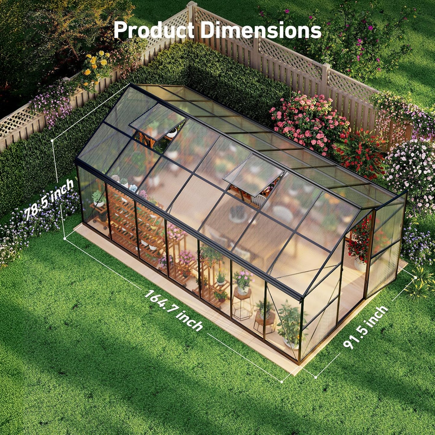 8x14FT Greenhouses for Outdoors, Polycarbonate Green House with UV Protection, Heavy Duty Greenhouse with Windproof Aluminum Frame, Roof Vent & Quick-Install Design for Backyard or Garden Use