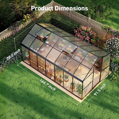 8x14FT Greenhouses for Outdoors, Polycarbonate Green House with UV Protection, Heavy Duty Greenhouse with Windproof Aluminum Frame, Roof Vent & Quick-Install Design for Backyard or Garden Use