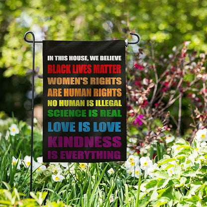 Blm Equality Flag for in This House We Believe Yard Sign, Pride Flag Small Science Is Real Black Lives Matter Vertical Double Sided 12.5"X18" Burlap Patio Outdoor Decoration