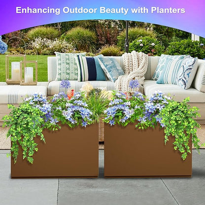 Metal Planter Boxes Outdoor Rectangular Planter 35" L x 9" W x 26" H, Large Planters for Plants with Drainage Holes, Brwon Rectangle Planters for All-Weather Use