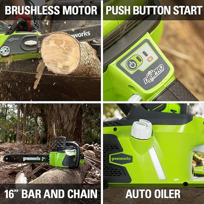 Greenworks 40V 16" Brushless Cordless Chainsaw (Great For Tree Felling, Limbing, Pruning, and Firewood / 75+ Compatible Tools), Tool Only