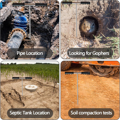 Soil Probe Rod for Septic Tank - 32-48 Inch Adjustable Grounding Tool,Stainless Steel with T-Handle Pipe Probe,for Locating Septic Tanks, Underground Pipes, Water Lines, and Gopher Runs (Portability)