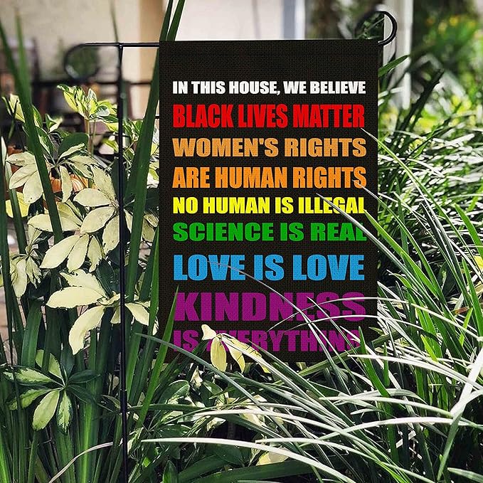 Blm Equality Flag for in This House We Believe Yard Sign, Pride Flag Small Science Is Real Black Lives Matter Vertical Double Sided 12.5"X18" Burlap Patio Outdoor Decoration