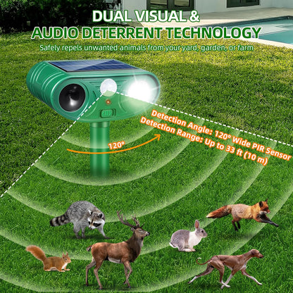Solar Ultrasonic Animal Repeller Outdoor with Motion Sensor Deer Repellent Devices for Squirrel Repellent Cat Repellent Outdoor Fox Deterrent for Yard