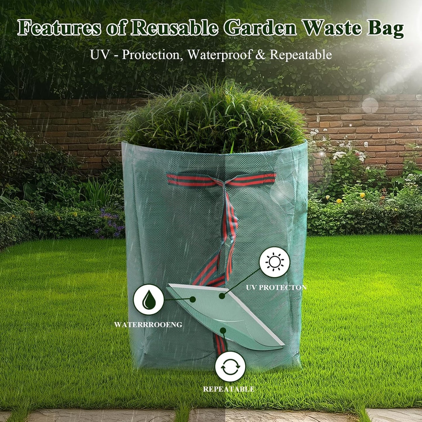 2 Pack 72 Gallons Reusable Yard Waste Bags,Heavy Duty Lawn and Leaf Bags,Dustpan-Type Garden Bag with Reinforced Handles for Collecting Leaves,Branch Debris,Grass Clippings (72 Gallons)
