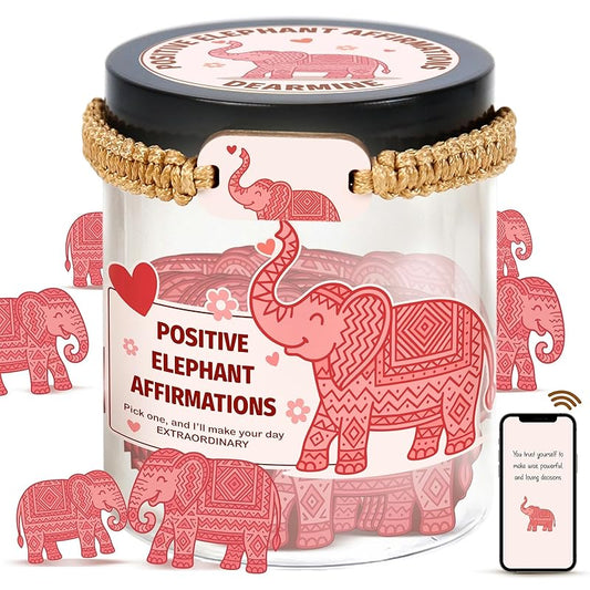 60 Emotional Support Elephant Affirmation Cards Jar, Positive Elephant Gifts, Elephant Stress Relief Gifts, Elephant Themed Gifts, Women Gifts Unique, Teen Girl Birthday Gifts