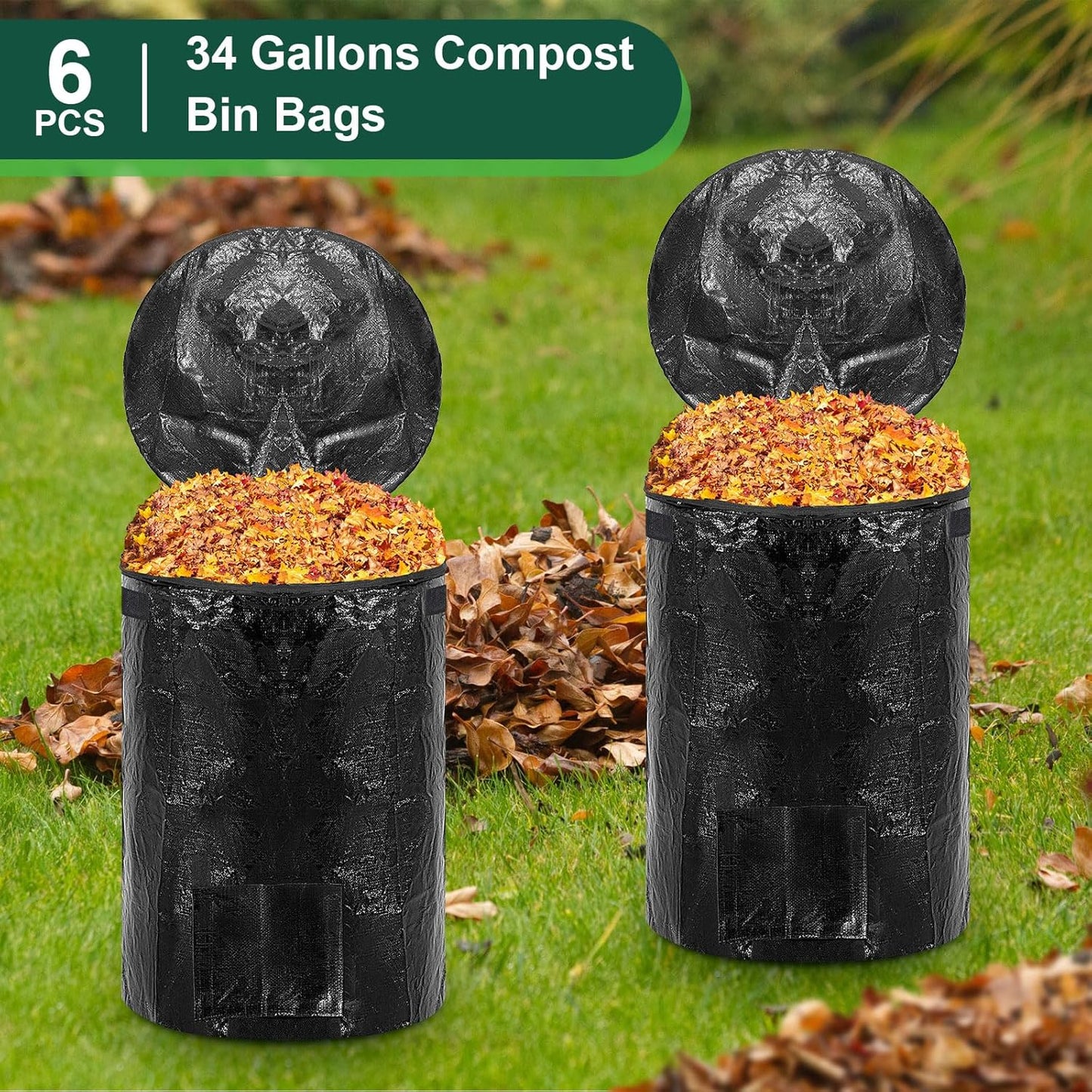 Berlune 4 Pack 72 Gallons Reusable Yard Waste Bag Garden Lawn Leaf Collector Bag Large Heavy Duty Collapsible Compost Bin with Lid and Handles for Outdoor Debris Leaves Grass Clippings